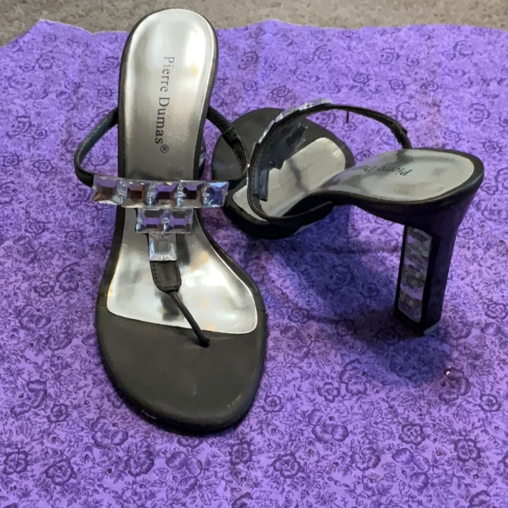 Pierre Dumas Black Gemmed Heeled Sandals